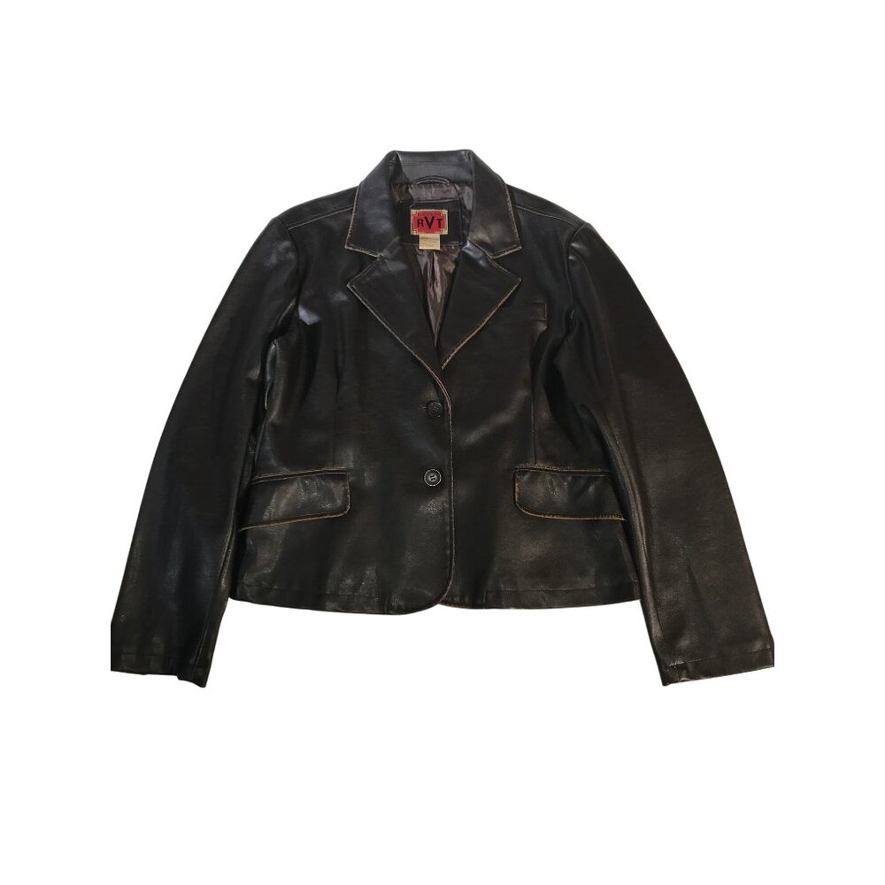 RVT Women's Brown Faux Leather Blazer Y2K Preppy Date Jacket
